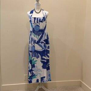Blue & White Floral Halter Maxi Dress